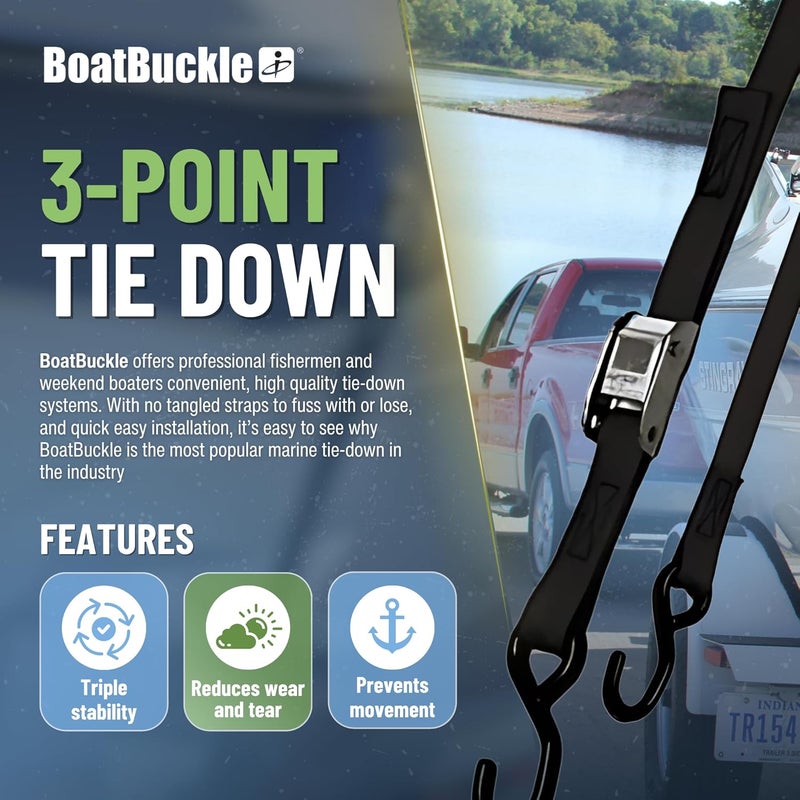 BoatBuckle P.W.C. CamBuckle Tri-Down Tie-Down Straps with Soft Hook, 1-Inch x 6-Feet - Image 3